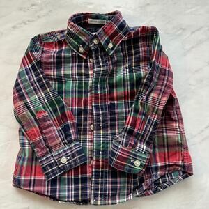 Ralph Lauren plaid red blue pony button up boys 12 months long sleeve shirt